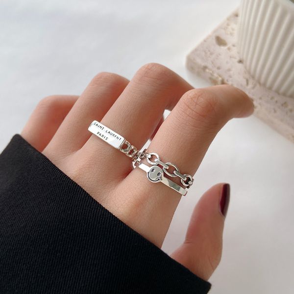 Anillos abiertos de sonrisa de cadena coreana para mujer, anillo de dedo índice con letras Retro, apertura femenina, accesorios de joyería de regalo hechos a mano, venta al por mayor YMR062