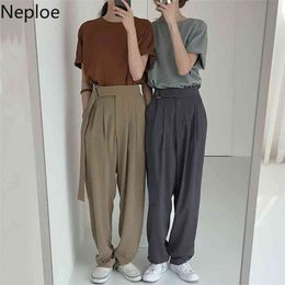 Koreaanse chic hoge taille hip mop pak broek kantoor dame losse casual met riembroek plooien ontwerp solide pantalones 49230 210422