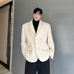 Corea de la chaqueta de diseñador de lana masculina coreana solapa de moda de bolsillo de bolsillo de pecho 2023 Outumn Winter Casual Men Clothing Pink 9C2886