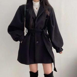 Nizi – grand coupe-vent coréen Chic2023, avec taille ample et petit manteau en laine pour femmes, nouvelle collection automne/hiver
