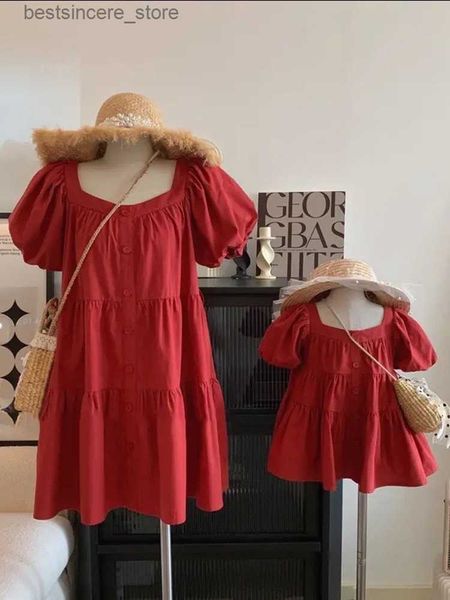 Ropa coreana para niños Ropa para padres e hijos Algodón Niñas Verano Vestido rojo Falda coreana Camisa Madre e hija Moda L230522