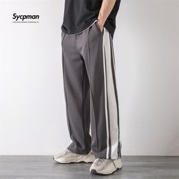 Ropa coreana Joggers Pantalones de baloncesto Punk Ropa para hombre Raya suelta Gota Tendencia recta Pantalones casuales Pantalones de chándal apilados 220325