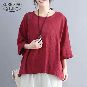 Koreaanse kleding vrouwen kleding harajuku off the shoulder tops voor vrouwen rood shirt casual effen O-hals batwing mouw 3239 50 210527