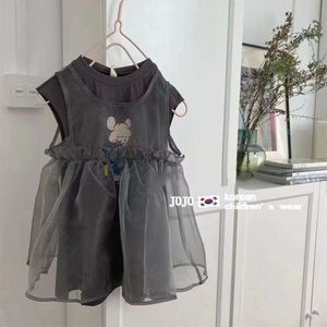 Koreaanse kleding, Girl's Cartoon Vest Stijlvolle baby mesh Suspener Princess Rok, Kinder zomerjurk