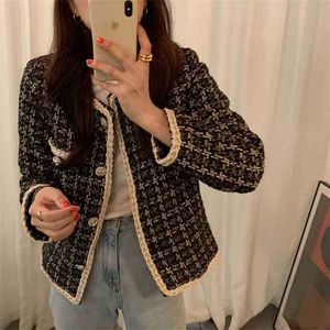 Koreaanse jas jas kantoor dame vrouwen mode plaid elegante zachte uitloper casual chique korte tops 210525