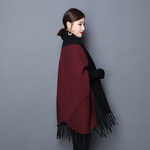 Chaqueta de poncho para mujeres coreanas Damas de manga larga de manga larga sobre abrigo a mitad de longitud de longitud