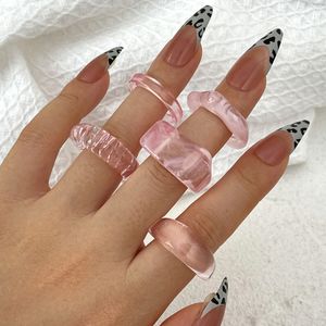 Koreaanse kleurrijke transparante hars acrylringen ingesteld voor vrouwen trendy geometrische vierkante ronde ring bruiloft sieraden