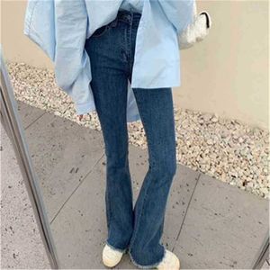 Koreaanse comfortabele elastische flare broek streetwear denim grote maat jeans mode allemaal matchen losse slanke broek 210525