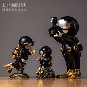 Koreaanse Creatieve Zwarte Hars Diver Figurines Craft Decoratieve Ornamenten Home Woonkamer Desktop Decoratie Accessoires Geschenk Bureau 210607