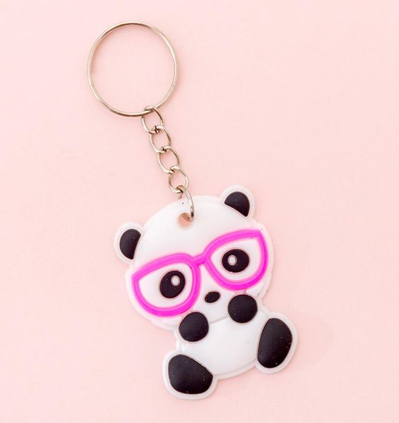 Llavero de silicona de dibujos animados creativo coreano Kawaii para niñas y niños, decoración de mochila escolar, llavero, gafas, Panda, llavero 2342158