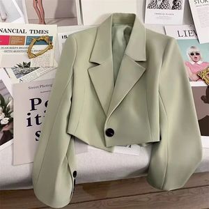 Coréen recadrée Blazers femmes automne couleur unie Simple bouton unique vêtements d'extérieur adolescents Allmatch à manches longues bureau dame costume veste 240318