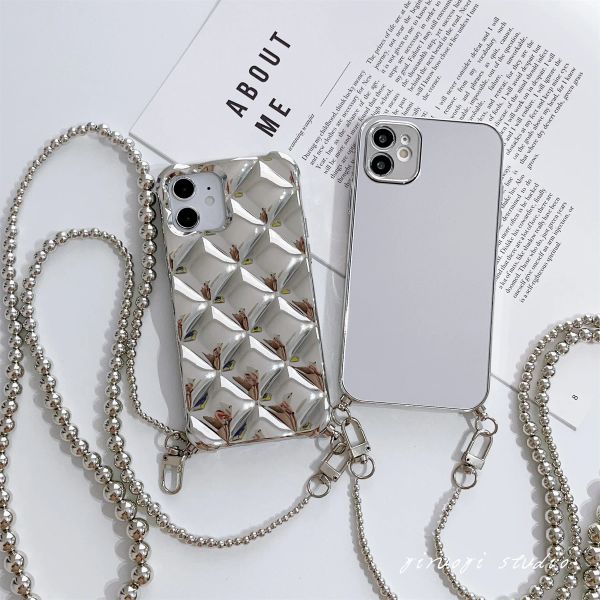 COREAN CROSSBOCK LOCYard Case de miroir des perles argentées irrégulières pour iPhone 11 12 13 14 Pro Max Samusng S21 S22 Couverture