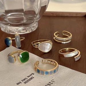 Koreaanse Crystal Enamel Open Ring voor Vrouwen Paar Geometrische Bruiloft Verlovingsfeest Meisje Sieraden Vinger Gift Elegante Accessoires