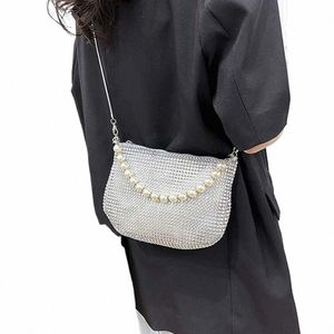 Koreaanse kristal schoudertas Rhineste Pearl -handgreep Handtas Grote capaciteit Avond Koppeling Onderarmtas Winkel Bag 62xp#