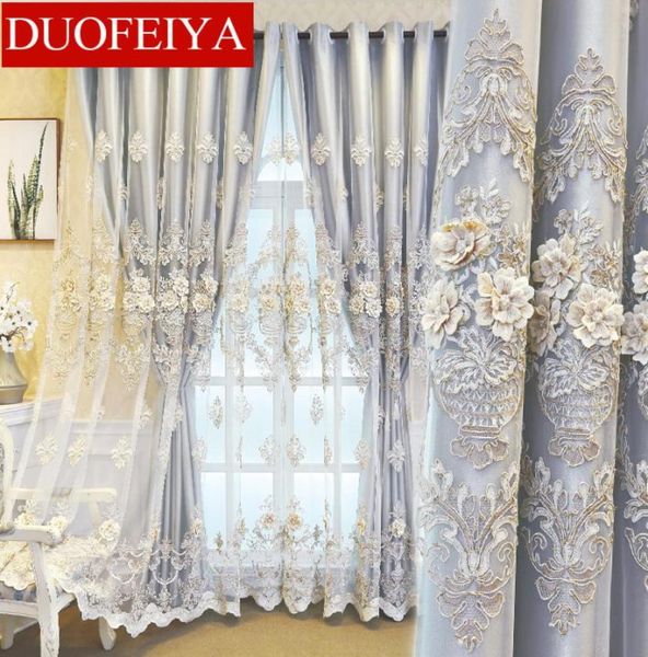 Rideaux coréens pour salon style européen rideau transparent brodé pour la chambre à manger chambre luxe tulle porte élégante 2205172318771