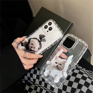 Coque transparente résistante aux chocs pour iPhone, compatible modèles 14, 13, 12, 11 Pro Max, X, XR, 7, 8 Plus, mignon, chat drôle, chiot, coréen, 3D