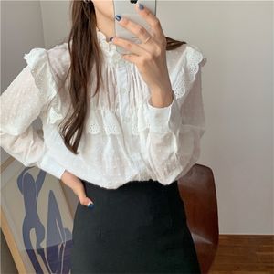 Koreaanse schattige vrouwelijke stand chique zoete vrouwen shirts High Street All Match OL full sleeves stijlvolle blouses 210525