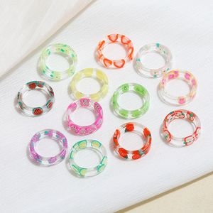 Koreaanse schattige eenvoudige cirletransparent fruitring appel aardbei acryl acetaat ringen voor vrouwen geschenken accessoires sieraden