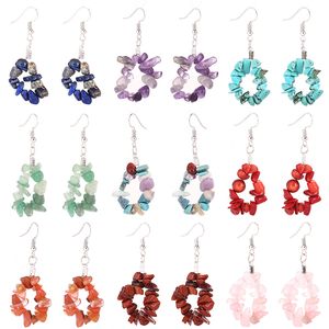 Boucles d'oreilles coréennes pour femmes et filles, multicolores, pierres naturelles écrasées, bohème, accessoires de bijoux pour dames