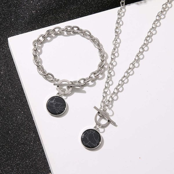 Collier de bracelet de chaîne de marbre noire décorative coréenne Ensemble de bracelet Instagram Fashion Ot Button Jewelry HZS2192