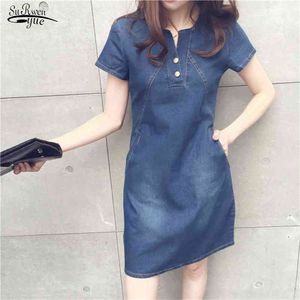 Koreaanse denim jurk voor vrouwen zomer casual jeans met knop zak sexy mini plus size 4XL 5XL 13960 210521