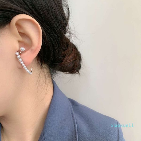 Boucles d'oreilles en perles pour femmes, design coréen, automne et hiver, longue boucle d'aiguille en argent, clip d'oreille