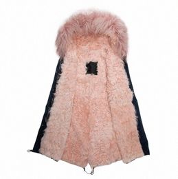 Diseño coreano invierno mujeres LG estilo abrigo de lana con capucha Cmere chaqueta rosa forrado Parka 34Yi #
