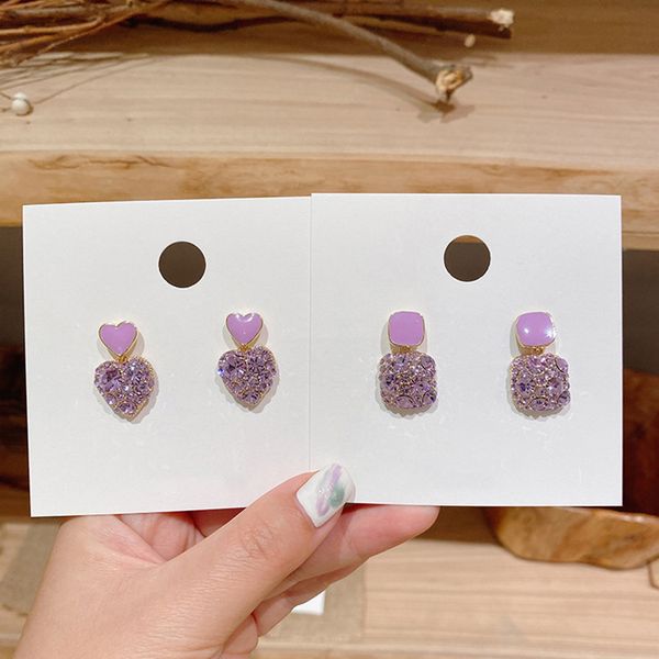 Coréen porte est nouveau Style Taro violet Flash diamant en forme de coeur boucles d'oreilles tempérament polyvalent boucles d'oreilles bijoux en gros