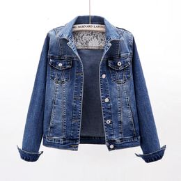 Élasticité coréenne mince denim veste femmes manches longues à manches longues provives courtes chaqueta mujer printemps vintage bleu manteau feme femme vêtements 240423