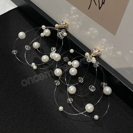 Línea de pescado elegante coreana Perla Perla Tassel Pendientes colgantes para mujeres Corazón de moda Zircón Brincos Joyas de boda