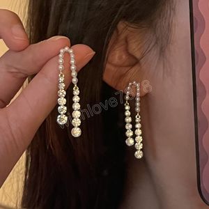 Coréen élégant perles longues boucles d'oreilles pour femmes filles à la mode cristal Pendientes bijoux cadeaux