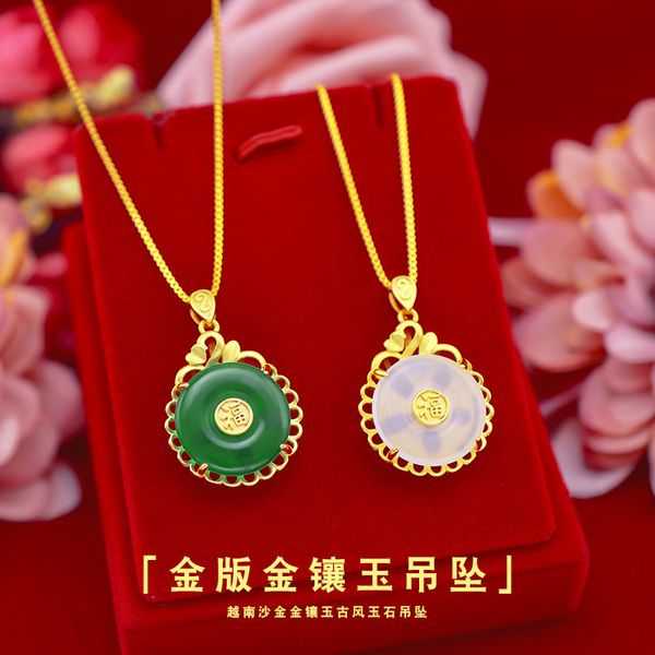 Mode coréenne 14k collier en or pendentif sans chaîne femmes pendentif en jade pierre vert émeraude pierres précieuses bijoux fête cadeau d'anniversaire Q0531