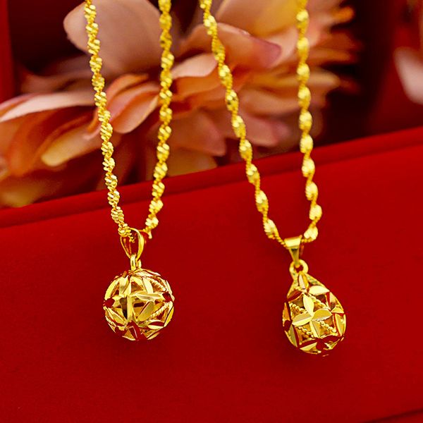 Collier en or 14 carats de mode coréenne, bijoux de mariage pour femmes, boule ronde, chaîne de gouttelettes, pendentif, déclaration en or, bijoux cadeaux Q0531
