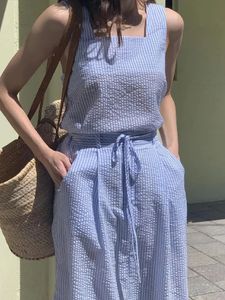 Korean Fashion 2 Two -Piece Set for Women Summer Outfits gestreepte mouwloze tops Vest Midi Rok in bijpassende sets 240422