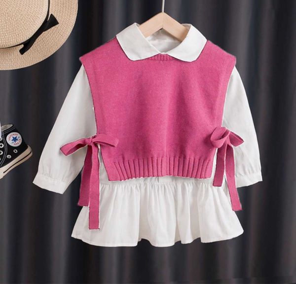 Moda coreana 2022 otoño marca bebé niñas trajes invierno tejer suéter chaleco camisas vestido conjuntos de ropa niños blusa chaleco P230331