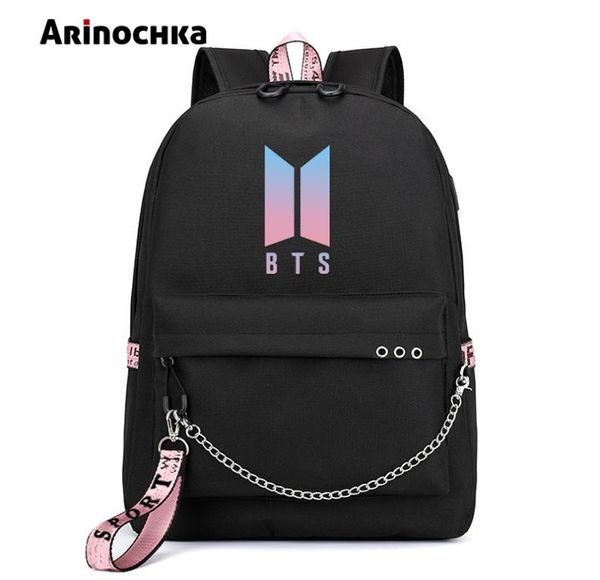 Fashion coréenne Bangtan Boys Lettre sac à dos Love Yourself Yourself Charges Charges Sac de voyage pour adolescents Girls Ribbon Chains Carbag Q1904168070664