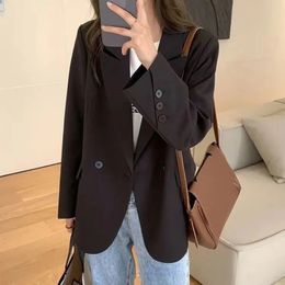 Korean Fashion Schwarz Blazer für Frauen Klassische Drehen Unten Kragen Lose Anzug Jacke Weibliche Lange Hülse Taschen Oberbekleidung Frau 231229