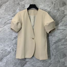 Koreaanse mode blazer vrouwen korte mouw jas vneck zomer chique kantoor dames tops y2k kleren solide jassen 240417