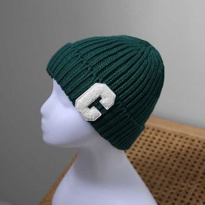 Koreaans modemerk Big C Letter Woollen Cap vrouwelijke herfst en winter warme all-matching roze gebreide hoed vaste kleur beanie hoed internet cel