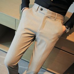 Koreaanse Mode Zakelijke Jurk Broek Mannen Effen Kleur Kantoor Sociaal Casual Slim Fit Pak Broek Streetwear Bruiloft Bruidegom Broek