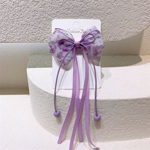 Korean Fashion Children's Hair Accessories Temperament Sweet Girl Princess Yarn Bow Long Streamer Tassel Hairspin