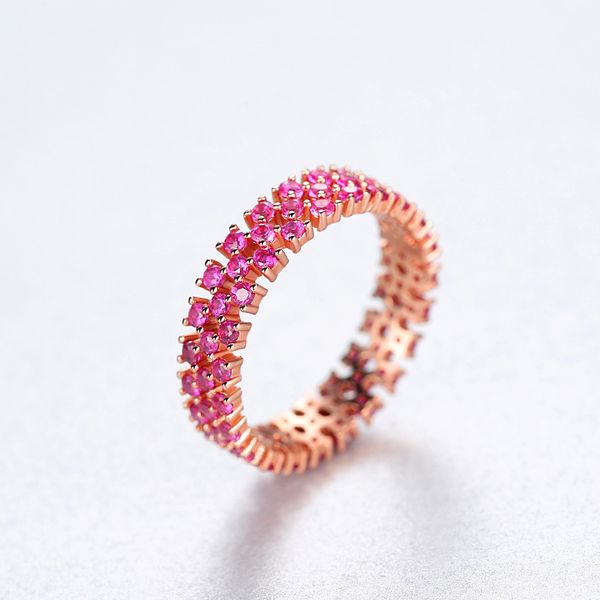 Anillo de plata s925 calado con piedras preciosas coloridas a la moda coreana, anillo de mujer de oro rosa con circonita roja brillante, accesorios de joyería
