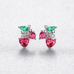 Mode coréenne coloré Zircon cerise boucles d'oreilles femmes petit coeur exquis s925 boucles d'oreilles en argent bijoux pour femmes fête de mariage cadeau de saint valentin SPC
