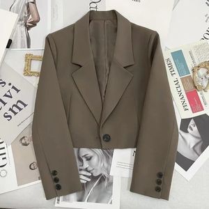 Mode coréenne recadrée Blazers veste femmes à manches longues bureau dames Streetwear couleur unie bouton unique costume court manteau 240223