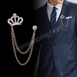 Korean Fashion Crown Crystal Rhinestone broche pins Tassel heren pak kraag pin luxe sieraden broches voor vrouwelijke accessoires