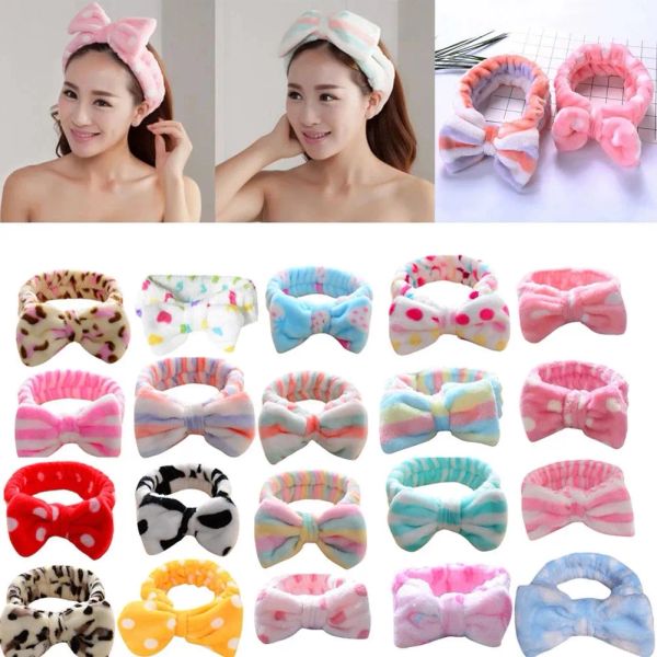 Moda coreana Punto Impreso Felpa Arco Diademas Lavar la cara Diadema suave Toalla Maquillaje Headwrap Turbante Elástico Diadema Accesorios para el cabello AU04