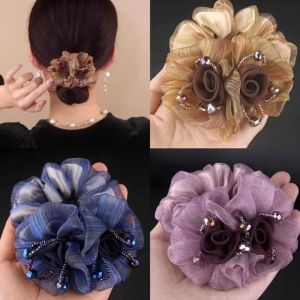 Chouchou à fleurs élégant pour femmes et filles, mode coréenne, bandes élastiques en caoutchouc, accessoires, cravate, anneau de cheveux, corde, coiffure, couvre-chef