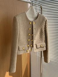 Mode coréenne doré Double boutonnage Tweed veste courte manteau femmes Vintage automne hiver bureau costume laine vêtements d'extérieur 240113
