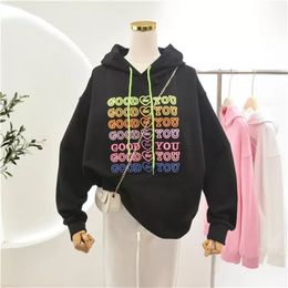 Koreaanse mode gradiënt roze hart borduurwerk hoodie vrouwen oversized goed voor je sweatshirt Y2K lange mouwen truien snoepjes