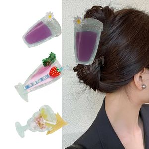 Koreaanse Mode Haar Klauw Clmaps Leuke Wijnglas Bloem Azijnzuur Haar Clip Cocktail Glas Clip Voor Vrouwen Meisjes